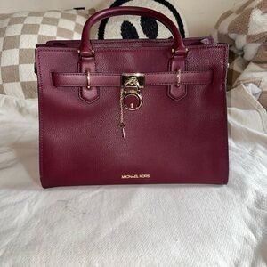 MICHAEL KORS Hamilton Medium Satchel Leather Bag Dark Cherry